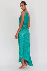 Amelie One-Shoulder Accordion Pleat Maxi Dress Kelly Green
